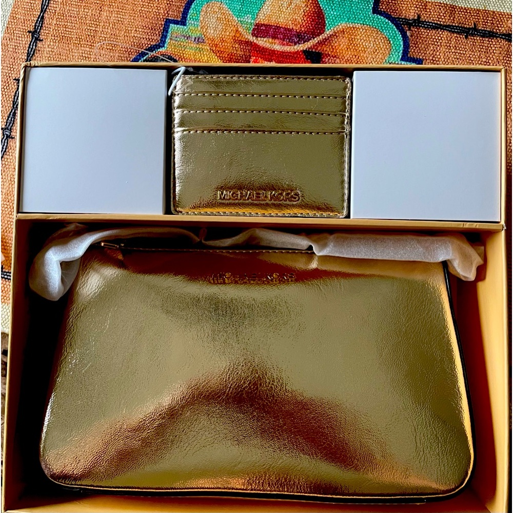 Michael Kors Leather Gold Metallic Jet Set NWT